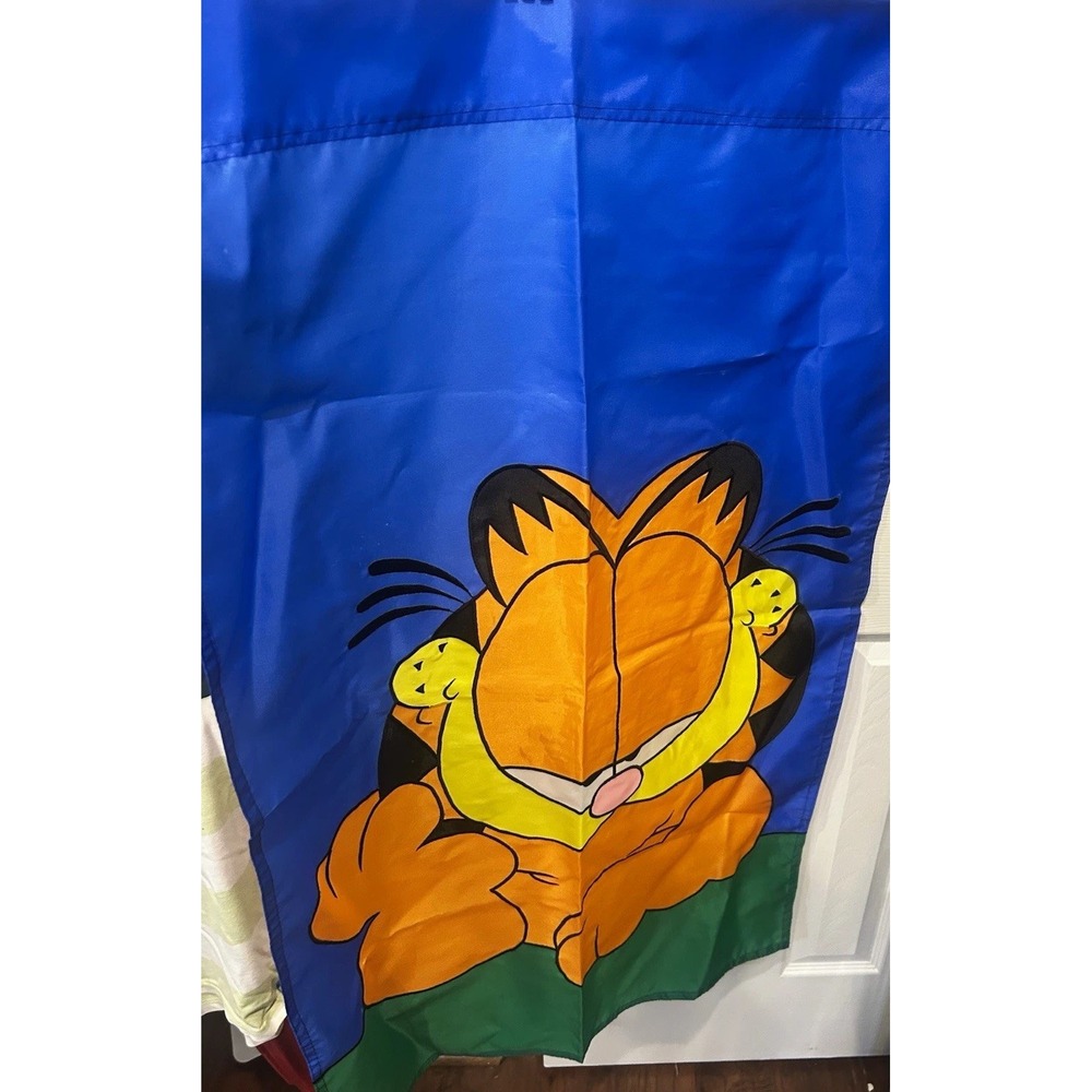 Garfield Cartoon Cat Yard Garden Flag Nylon 28 x 37 in Blue Orange